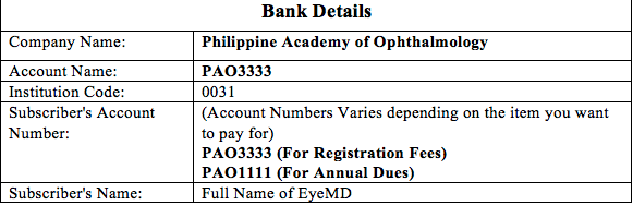 Bank details table